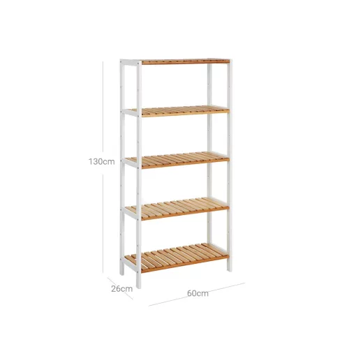 SONGMICS 5 szintes bambusz tárolópolc fehér és natúr 60 x 26 x 130 cm állítható magasságú