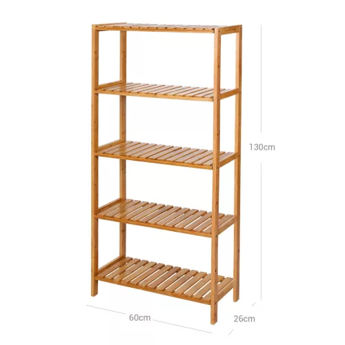 SONGMICS BCB35Y Polcrendszer Bambusz 5 Állítható Polccal Természetes 60 x 26 x 130 cm