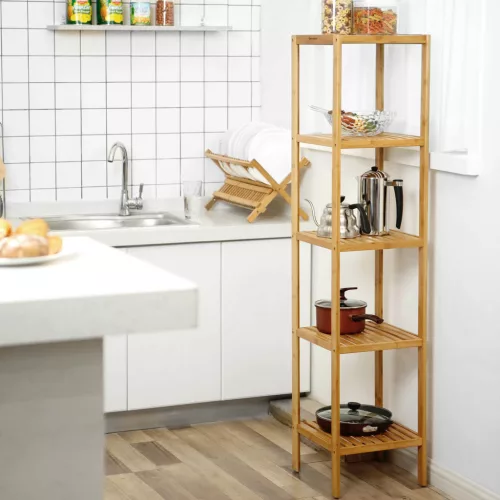 SONGMICS 5 Szintes Bambusz Polcrendszer Természetes 33 x 33 x 146 cm