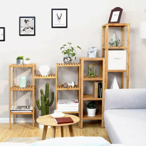 SONGMICS 5 Szintes Bambusz Polcrendszer Természetes 33 x 33 x 146 cm
