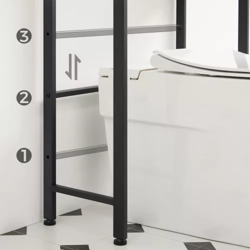 VASAGLE WC Feletti Polc 3 Szintes Tárolóval Ipari Stílus Greige-Fekete