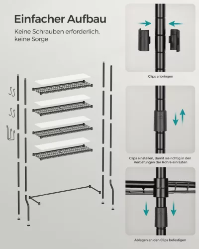 SONGMICS 4 Szintes Fürdőszobai Állvány Fekete Fém Tárolópolc Állítható Polcokkal