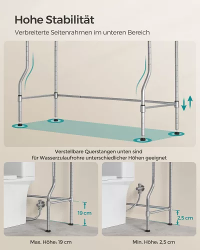 SONGMICS 4 Szintes Fürdőszobai Állvány Ezüstszürke Acél Tárolópolc Állítható Magassággal
