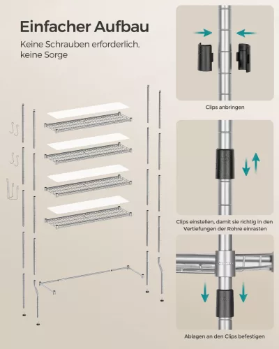 SONGMICS 4 Szintes Fürdőszobai Állvány Ezüstszürke Acél Tárolópolc Állítható Magassággal
