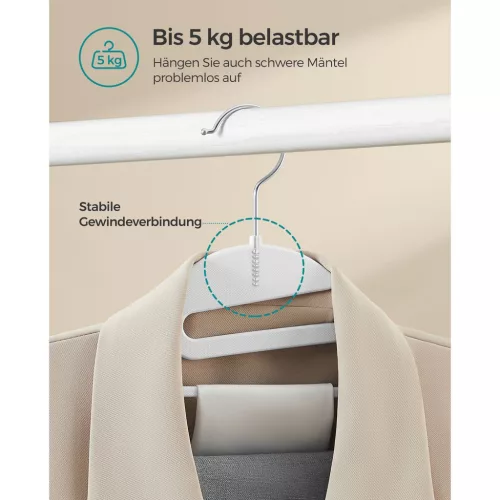 SONGMICS U-alakú Műanyag Vállfa Szett 20 db Fehér Csúszásmentes