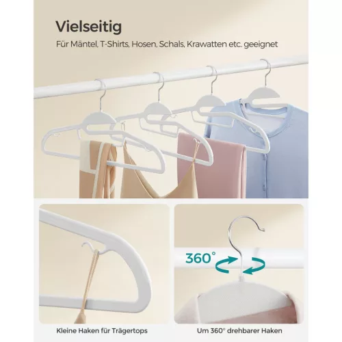 SONGMICS U-alakú Műanyag Vállfa Szett 20 db Fehér Csúszásmentes