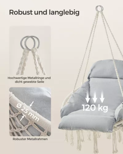 SONGMICS Skandináv Függőfotel Vastag Párnával Szürke-Bézs