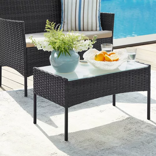 SONGMICS Modern Polyrattan Kerti Bútor Szett Fekete-Bézs