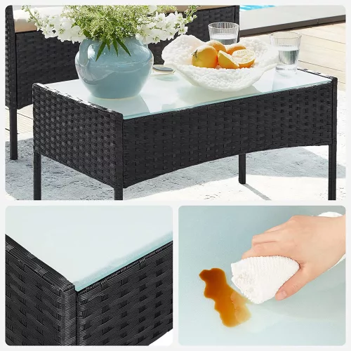 SONGMICS Modern Polyrattan Kerti Bútor Szett Fekete-Bézs