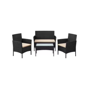   SONGMICS GGF004B05 Kerti Bútor Szett PE Polyrattan Lounge Garnitúra Fekete-Taupe