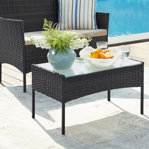SONGMICS GGF004B05 Kerti Bútor Szett PE Polyrattan Lounge Garnitúra Fekete-Taupe
