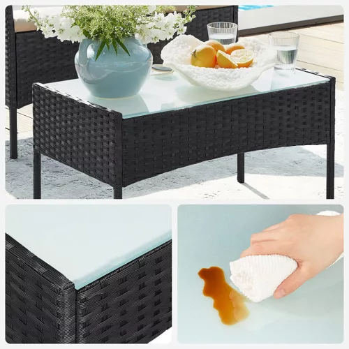 SONGMICS GGF004B05 Kerti Bútor Szett PE Polyrattan Lounge Garnitúra Fekete-Taupe
