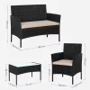 SONGMICS GGF004B05 Kerti Bútor Szett PE Polyrattan Lounge Garnitúra Fekete-Taupe