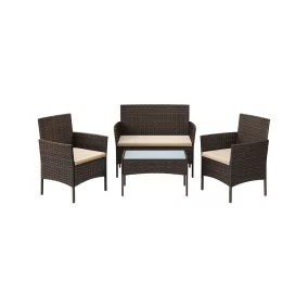 SONGMICS GGF004K05 Polyrattan Kerti Bútor Szett Barna-Bézs