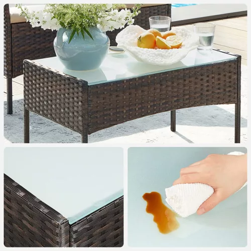 SONGMICS GGF004K05 Polyrattan Kerti Bútor Szett Barna-Bézs
