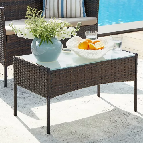 SONGMICS GGF004K05 Polyrattan Kerti Bútor Szett Barna-Bézs