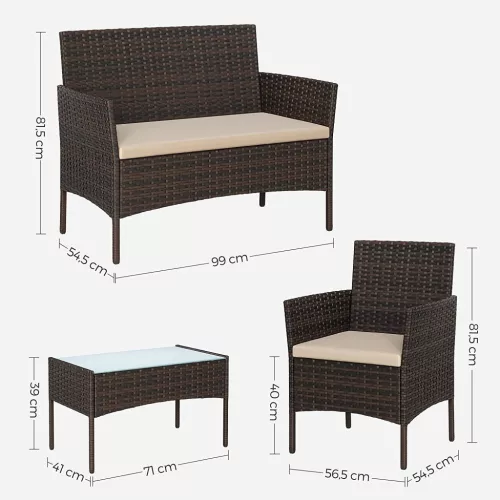SONGMICS GGF004K05 Polyrattan Kerti Bútor Szett Barna-Bézs