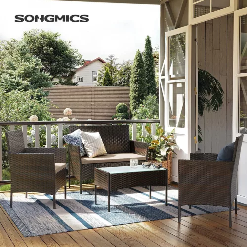 SONGMICS GGF004K05 Kerti Bútor Szett PE Polyrattan Barna-Taupe