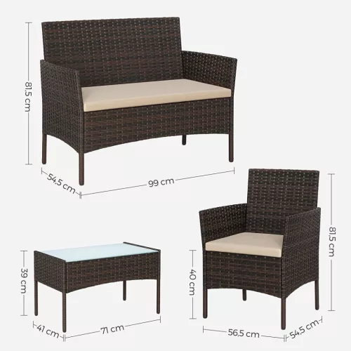 SONGMICS GGF004K05 Kerti Bútor Szett PE Polyrattan Barna-Taupe