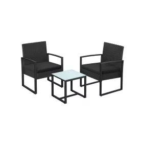   SONGMICS Polyrattan Kerti Bútor Szett Fekete Üveglapos Asztallal
