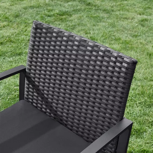 SONGMICS Polyrattan Kerti Bútor Szett Fekete Üveglapos Asztallal
