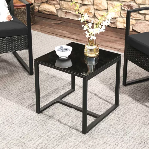 SONGMICS 3 részes kerti bútor szett polyrattan kültéri terasz erkély asztal 2 székkel fekete