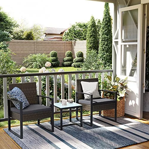 SONGMICS GGF010G05 Polyrattan Kerti Bútor Szett Fekete-Szürke