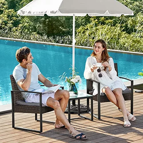 SONGMICS GGF010G05 Polyrattan Kerti Bútor Szett Fekete-Szürke