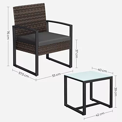 SONGMICS GGF010G05 Polyrattan Kerti Bútor Szett Fekete-Szürke