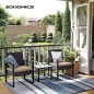 SONGMICS Modern Polyrattan Kerti Bútor Szett Üveglapos Asztallal Fekete-Bézs