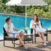 SONGMICS Modern Polyrattan Kerti Bútor Szett Üveglapos Asztallal Fekete-Bézs