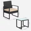 SONGMICS Modern Polyrattan Kerti Bútor Szett Üveglapos Asztallal Fekete-Bézs