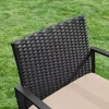 SONGMICS Modern Polyrattan Kerti Bútor Szett Üveglapos Asztallal Fekete-Bézs
