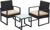 SONGMICS GGF010M05 Balkon Kerti Bútor Szett PE Polyrattan Ülőgarnitúra Asztallal és 2 Székkel Fekete/Bézs