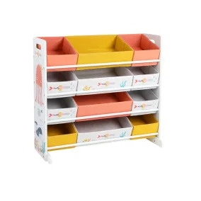   SONGMICS GKRS04WT játéktároló polc 12 textil tárolódobozzal fehér tengeri állat mintával