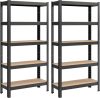 SONGMICS 2 db 5 Szintes Acél Tárolóállvány Csavarmentes Szerelés 650kg Teherbírás 30x75x150cm Fekete