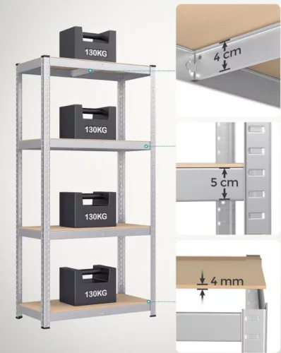 SONGMICS Nagy Teherbírású Acél Polcrendszer MDF Lapokkal Szürke