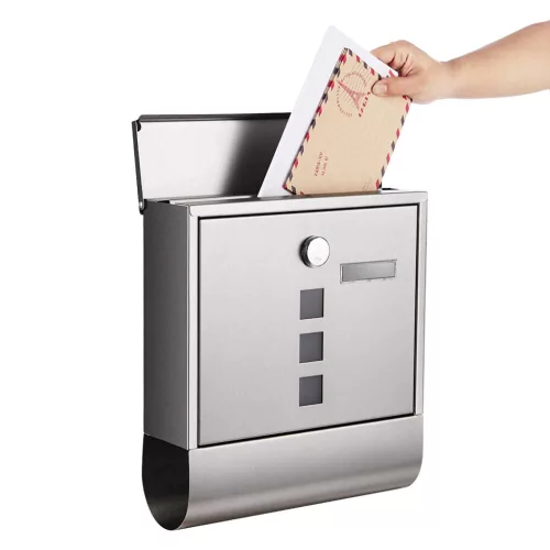 SONGMICS Postaláda Falra Szerelhető Levélszekrény Rézmagos Zárral Újságtartóval Ezüst