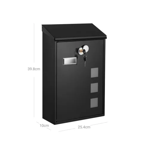 SONGMICS Modern GMB031B02 postaláda fali cinkezett acél fekete réz zárhengerrel