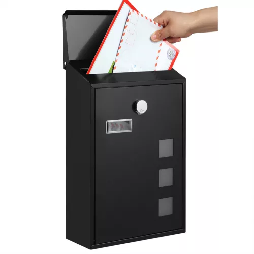 SONGMICS Modern Fali Postaláda Réz Zármagos Betekintőablakkal Fekete