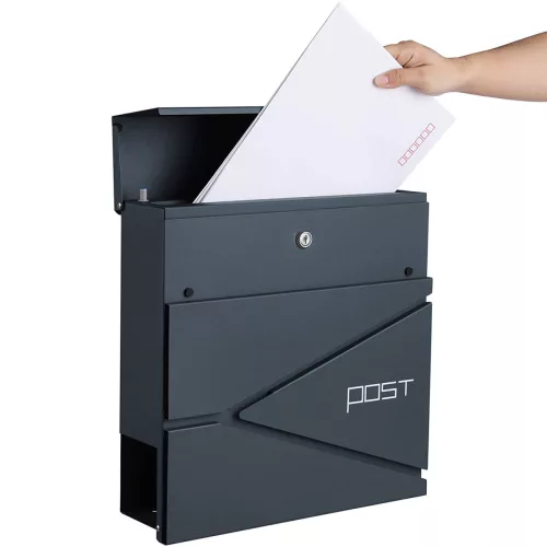 SONGMICS Modern Fali Postaláda Újságtartóval Antracitszürke Acél