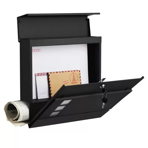 SONGMICS Modern Fali Postaláda Újságtartóval Fekete GMB052B01