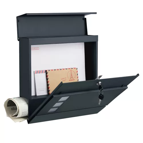 SONGMICS Modern Fali Postaláda Újságtartóval Antracitszürke Acél