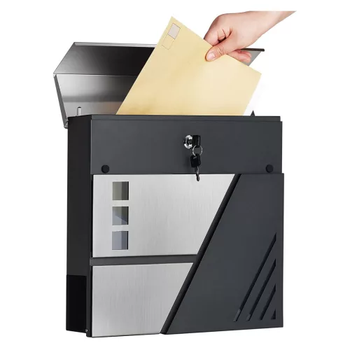 SONGMICS Modern Fali Postaláda Rozsdamentes Acél Betekintő Ablakkal Ezüst-Antracit