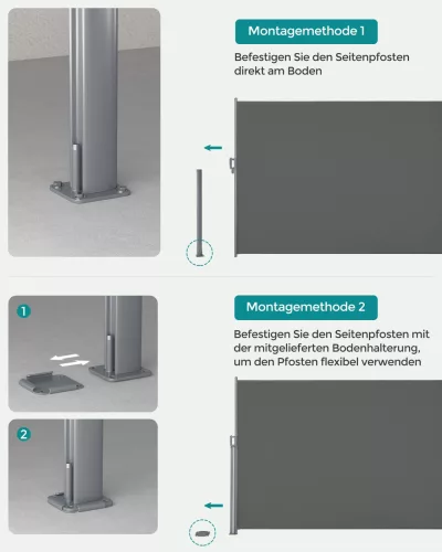 SONGMICS Prémium Oldalsó Napellenző 160 x 400 cm Füstszürke Teraszárnyékoló