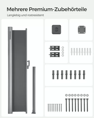 SONGMICS Prémium Oldalsó Napellenző 160 x 400 cm Füstszürke Teraszárnyékoló