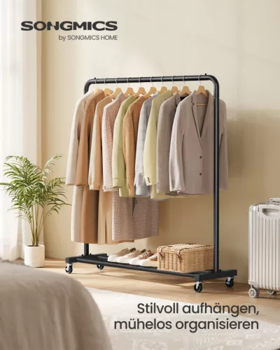 SONGMICS HSR016BH01 mobil ruhaállvány acél tintafekete 50 kg teherbírás