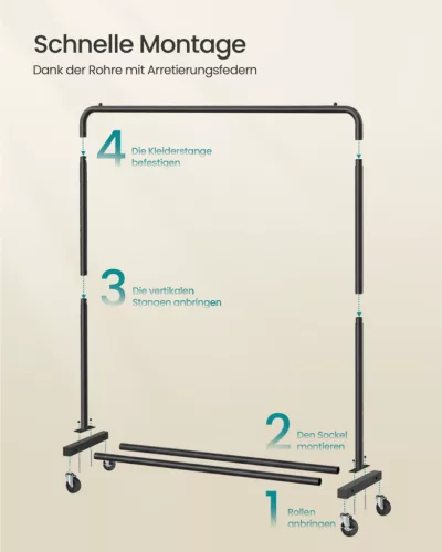 SONGMICS HSR016BH01 mobil ruhaállvány acél tintafekete 50 kg teherbírás
