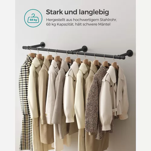SONGMICS Ipari Stílusú Fali Ruhaakasztó Rúd Fekete Acél 170 cm