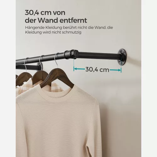 SONGMICS Ipari Stílusú Fali Ruhaakasztó Rúd Fekete Acél 170 cm